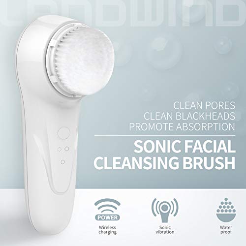 LANDWIND Cepillo de Limpiador Facial Vibrante Sónico, Masajeador Facial Eléctrico Limpieza de Poros con 2 Cabezas de Cepillo Para el Acné, Puntos Negros, Piel Muerta y Maquillaje (White)