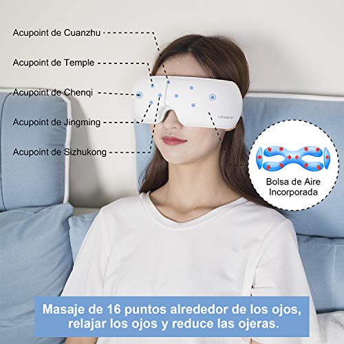 LANDWIND Masajeador Contorno de Ojos, Presoterapia Ocular con calor Compresión de Aire Presión Masaje Vibratorio, Plegable Masajeador Ocular para Aliviar Tensión Ocular Ojos Secos Mejorar el Sueño