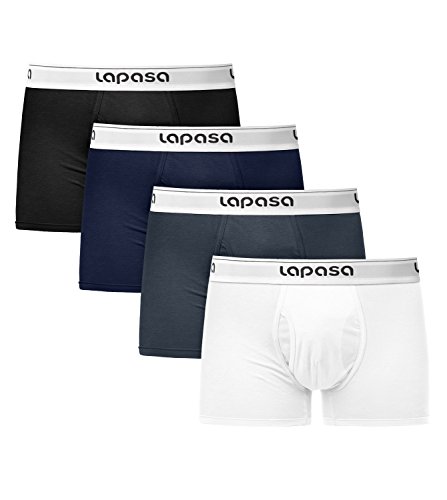 LAPASA Calzoncillos Bóxer Hombre con Abertura Pack de 4/Pack de 2 de Algodón Peinado ELS M03