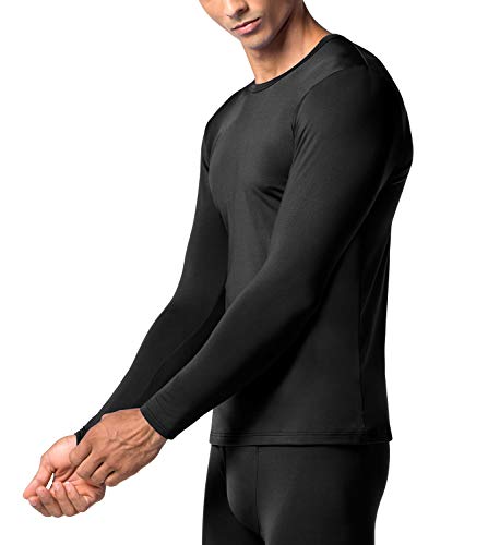 LAPASA Camiseta Térmica, Pack de 2 Manga Larga para Hombre. -Brushed Back Fabric Technique- M09 (L (Largo 72, Manga 60, Pecho 105 cm), Negro 2)
