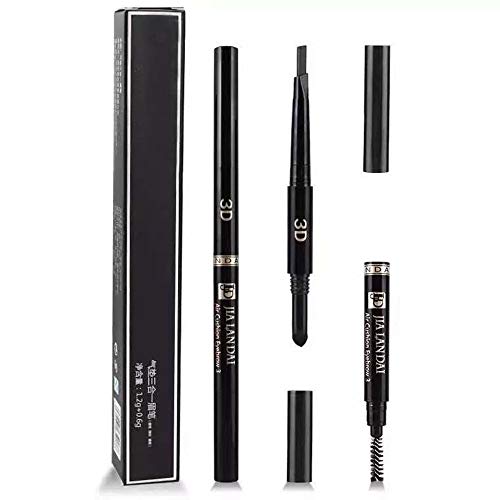 Lápiz de cejas 3 en 1, lápiz de cejas automático de doble cabeza, maquillaje duradero impermeable y resistente al sudor (Negro)