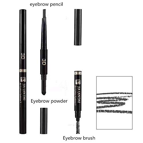 Lápiz de cejas 3 en 1, lápiz de cejas automático de doble cabeza, maquillaje duradero impermeable y resistente al sudor (Negro)