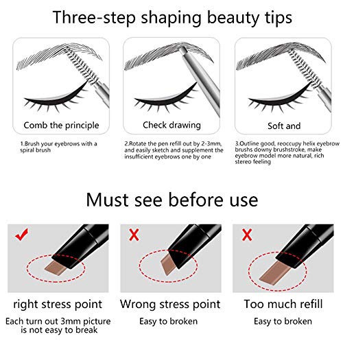 Lápiz de cejas 3 en 1, lápiz de cejas automático de doble cabeza, maquillaje duradero impermeable y resistente al sudor (Negro)