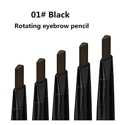 Lápiz de cejas 3 en 1, lápiz de cejas automático de doble cabeza, maquillaje duradero impermeable y resistente al sudor (Negro)