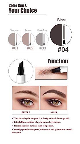 Lapiz de Cejas Waterproof, Tattoo Eyebrow Pen con Cuatro 4 Puntas Duraderas Brow Gel Para Maquillaje de Ojos (negro)