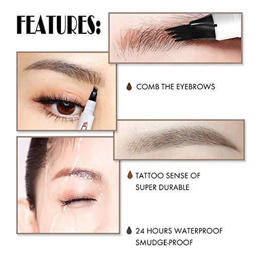Lapiz de Cejas Waterproof, Tattoo Eyebrow Pen con Cuatro 4 Puntas Duraderas Brow Gel Para Maquillaje de Ojos (negro)