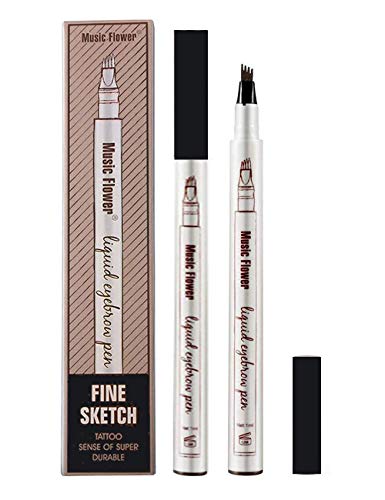 Lapiz de Cejas Waterproof, Tattoo Eyebrow Pen con Cuatro 4 Puntas Duraderas Brow Gel Para Maquillaje de Ojos (negro)