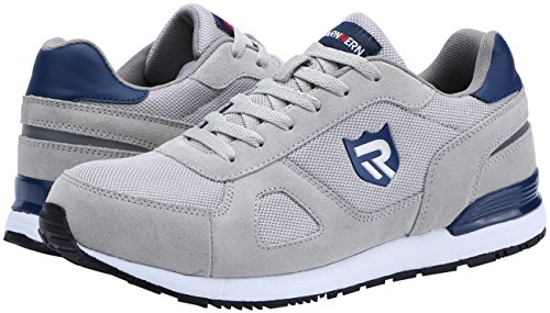 LARNMERN Zapatos de Seguridad Hombre Mujer con Puntera de Acero Zapatilla, Antideslizante ESD Comodos Calzado de Trabajo Industrial (Gris 41.5 EU)