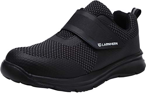 LARNMERN Zapatos de Seguridad Hombres LM180121 SBP Zapatillas de Trabajo con Punta de Acero Ultra Liviano Reflectivo Transpirable(46 EU,Triple Negro)