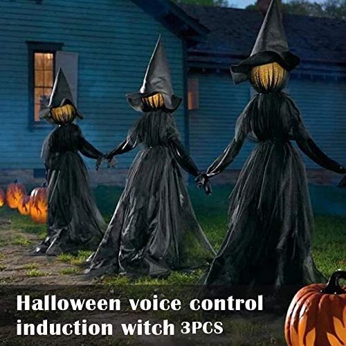 Las brujas de Halloween iluminado juego de 3, 4.9ft Yard Decoración, decoración de Halloween, 3 PCS/set, Glow control de voz y sonido, sonido de la casa encantada del partido Puntales