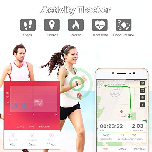 LATEC Pulsera Actividad Inteligente Pulsómetro y Presión Arterial Relojes Deportivos Ejercicio Fitness Impermeable IP68 Podómetro Pulsera Deportiva Detecta Datos de Ejercicios de Interior (Negro)