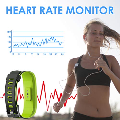 LATEC Pulsera Actividad, Pantalla de Color Reloj Inteligente Impermeable IP68 con Visualización del Tiempo 14 Modos de Multi-Deporte Pulsómetros Contador de Calorias Monitor (Verde)