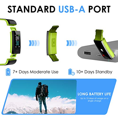 LATEC Pulsera Actividad, Pantalla de Color Reloj Inteligente Impermeable IP68 con Visualización del Tiempo 14 Modos de Multi-Deporte Pulsómetros Contador de Calorias Monitor (Verde)