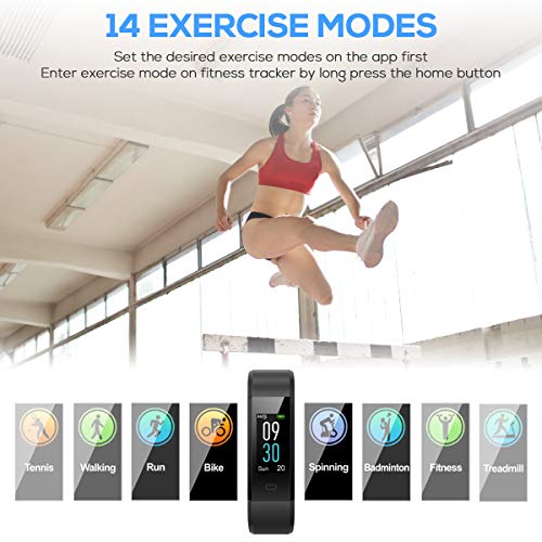 LATEC Pulsera Actividad, Pantalla de Color Reloj Inteligente Impermeable IP68 con Visualización del Tiempo 14 Modos de Multi-Deporte Pulsómetros Contador de Calorias Monitor (Verde)