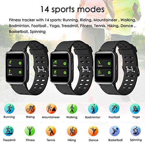 LATEC Pulsera Actividad Reloj Inteligente Impermeable IP68 Smartwatch Pantalla Táctil Completa con Pulsómetro Cronómetro Pulsera Deporte para Hombres Mujeres Niños con iOS y Android