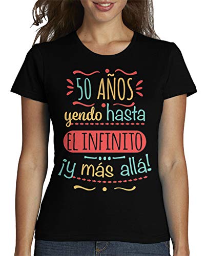 latostadora - Camiseta 50 Anos hasta el para Mujer Negro M