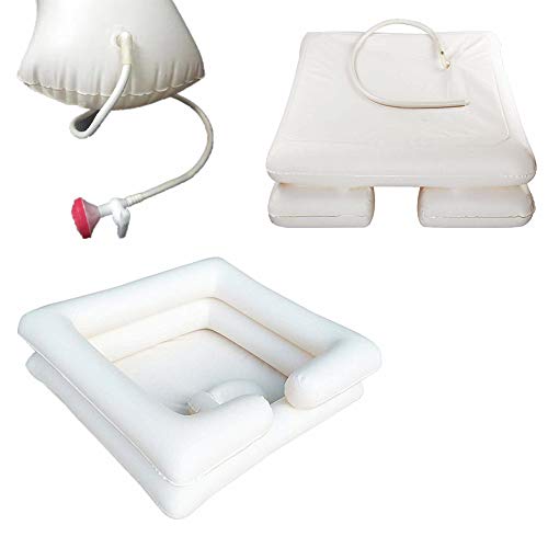 Lavabo inflable de lavado de cabello en la cama - Lavabo de champú portátil Baño de cama Ayuda auxiliar asistida para discapacitados, ancianos, pacientes encamados, embarazadas (kit de 5)