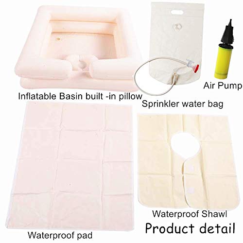 Lavabo inflable de lavado de cabello en la cama - Lavabo de champú portátil Baño de cama Ayuda auxiliar asistida para discapacitados, ancianos, pacientes encamados, embarazadas (kit de 5)