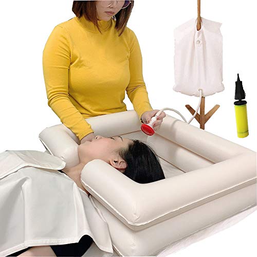 Lavabo inflable de lavado de cabello en la cama - Lavabo de champú portátil Baño de cama Ayuda auxiliar asistida para discapacitados, ancianos, pacientes encamados, embarazadas (kit de 5)