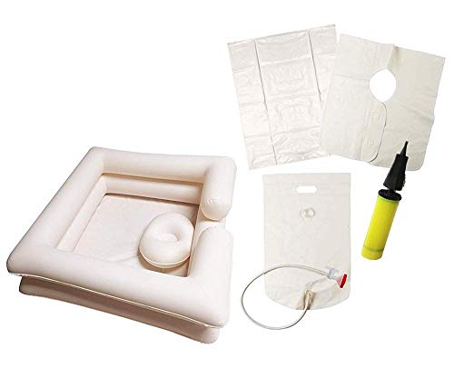 Lavabo inflable de lavado de cabello en la cama - Lavabo de champú portátil Baño de cama Ayuda auxiliar asistida para discapacitados, ancianos, pacientes encamados, embarazadas (kit de 5)