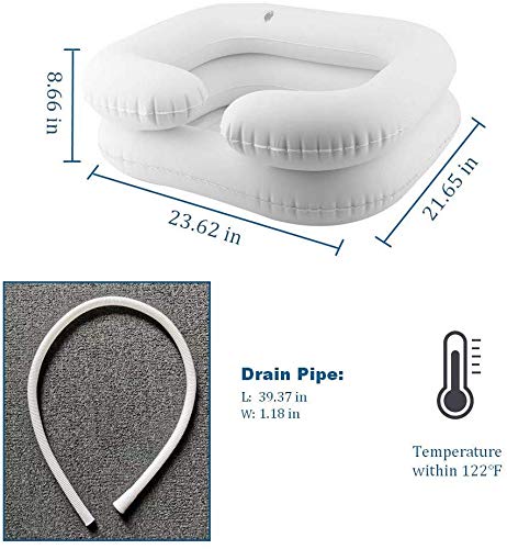 Lavamuba inflable portátil para cama y cama para ancianos, discapacitados, embarazadas, heridas, postradas en cama, minusválidos. Lavar el cabello en la cama y cuenco con tubo de drenaje para lavar
