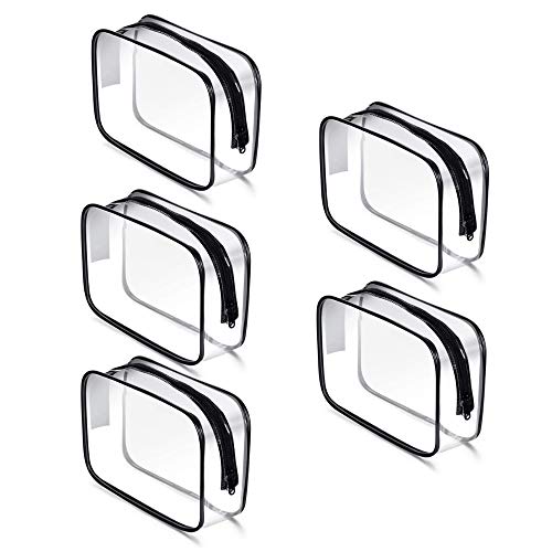 Lazz1on Bolsa Portátil de Maquillaje 5 Piezas Bolsa de Aseo Transparente PVC Cosméticos Impermeable Avion Unisexo Neceseres de Viaje para Vacación Baño y Almacenamiento