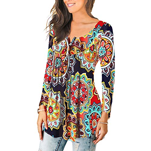 Lazzon Camisas Manga Larga Mujer Blusa Casual Suelto Túnico Botones Talla Tops Grande Otoño Invierno