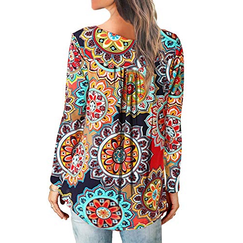 Lazzon Camisas Manga Larga Mujer Blusa Casual Suelto Túnico Botones Talla Tops Grande Otoño Invierno