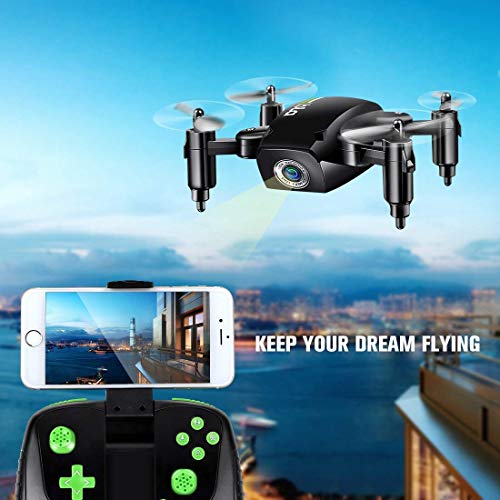 LBLA 1 RC Mini Drone Plegable Regalo para Niños/Adultos, Giroscopio de 6 Ejes con Control Remoto de Altitud Cuadricóptero HD WiFi Cámara FPV 2.4 GHz, 8 Minutos Tiempo de Vuelo, Negro