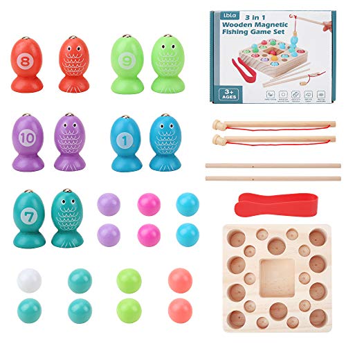 LBLA Juego de Pesca Magnetico, Juguetes Madera Montessori NiñOs, Juguetes de Aprendizaje Educativos con Caña Pescar Preescolares Juegos Pescado para Niños 3 4 5 6 Años