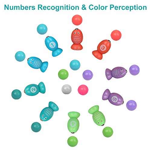 LBLA Juego de Pesca Magnetico, Juguetes Madera Montessori NiñOs, Juguetes de Aprendizaje Educativos con Caña Pescar Preescolares Juegos Pescado para Niños 3 4 5 6 Años