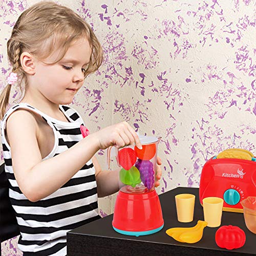 LBLA Juguetes de Electrodomésticos de Cocina, Juego de Roles de Cocina, Juguetes de Cocina Accesorios para Niños electrodoméstico con Licuadora Tostadora,Frutas