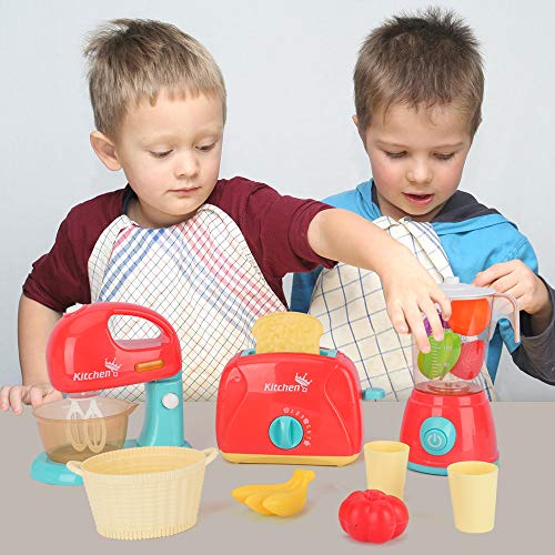 LBLA Juguetes de Electrodomésticos de Cocina, Juego de Roles de Cocina, Juguetes de Cocina Accesorios para Niños electrodoméstico con Licuadora Tostadora,Frutas