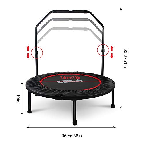 LBLA Trampolín Fitness Plegable 96 cm con Apoyabrazos Ajustables Trampolín para Niños Adultos Gimnasio Interior Equipamiento Deportivo Peso máximo 120 kg/260 lbs
