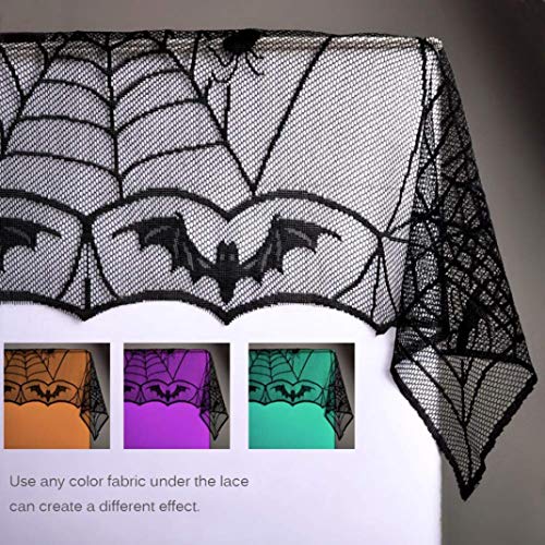 LbojailiAi Halloween Supplies 122x244cm Accesorios de decoraci¨®n de Fiesta de Halloween Cubierta de Mantel de telara?a de Murci¨¦Lago de Encaje - Negro