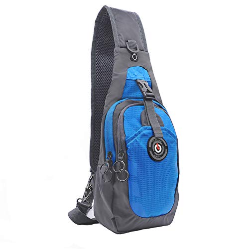 LC Prime Bolsa de Hombro Mochila Pecho,RFID Riñonera Bolso Pecho Hombre Mochilas Ligeras Bolsas de Deporte Gymnasia Bandolera Bolsa para Ciclismo Senderismo Escuela Viajar,Azul,Versión Mejora