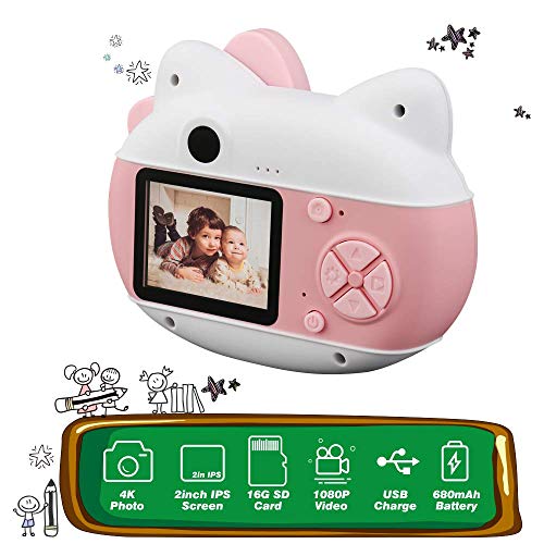 le-idea Cámara para niños Cámara de Fotos Digital 12MP Recargable Cámara 1080P HD Video cámaras para Niños Niñas con Zoom Digital 4X, 2" IPS, os Regalos Cumplea, Navidad (Rosa)