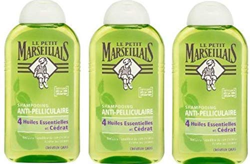 Le Petit Marseillais: champú anticaspa para cabellos grasos, 4 aceites Esenciales y cidra, Frasco de 250 ml, Lote de 3.