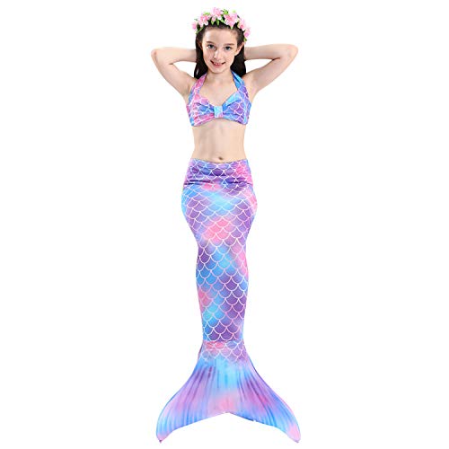 Le SSara 2018 New Muchachas Sirena Tails Bikini Traje de baño 4PCS Traje de baño con Aleta para Nadar Cosplay (140, DH48-Pink)