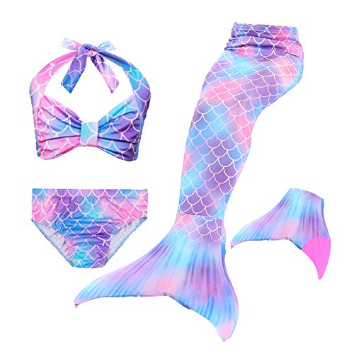 Le SSara 2018 New Muchachas Sirena Tails Bikini Traje de baño 4PCS Traje de baño con Aleta para Nadar Cosplay (140, DH48-Pink)