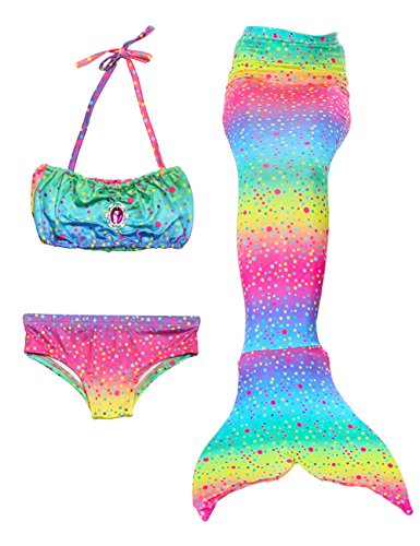 Le SSara Las muchachas cosplay traje de baño sirena Shell traje de baño 3pcs bikini conjuntos (110, D-rainbow)