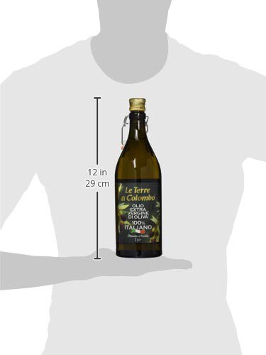 Le Terre di Colombo – Aceite de oliva virgen extra 100 % italiano, botella con estrías y tapón mecánico, 1 L