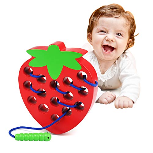 LEADSTAR Fresa de Madera Juguete de Rosca,Juego de Viaje Aprendizaje temprano Motores Finos Montessori Regalo Educativo para 1 2 3 años de Edad Niños Pequeños Bebés (Rojo)
