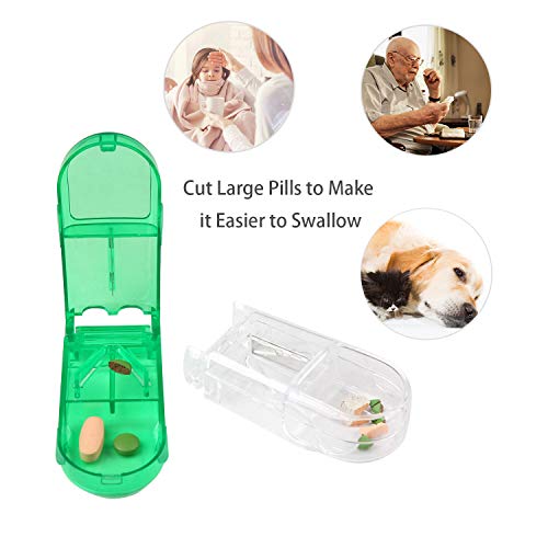 LEADSTAR Píldora Cortador, 2pcs Medicina Tablet Píldora Cortador Divisor con Compartimiento de Almacenamiento Caja (Verde+ Claro)