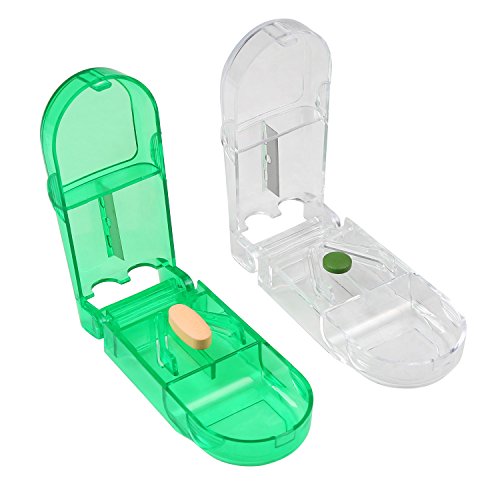 LEADSTAR Píldora Cortador, 2pcs Medicina Tablet Píldora Cortador Divisor con Compartimiento de Almacenamiento Caja (Verde+ Claro)