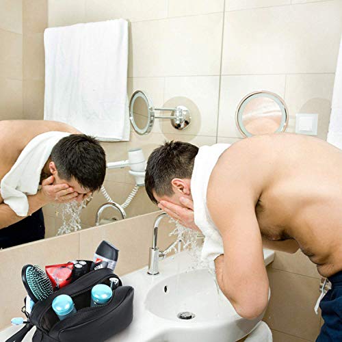 Leathario Bolso de Aseo Viaje Piel para Hombres y Mujeres Neceser Grande Negro