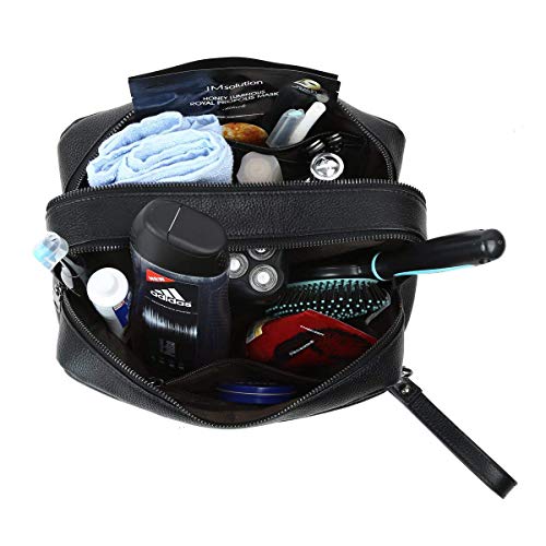 Leathario Bolso de Aseo Viaje Piel para Hombres y Mujeres Neceser Grande Negro