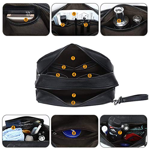 Leathario Bolso de Aseo Viaje Piel para Hombres y Mujeres Neceser Grande Negro