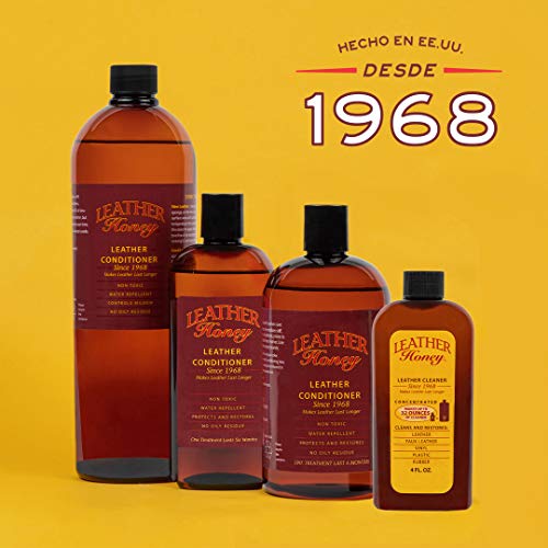 Leather Honey - Acondicionador para cuero, el mejor acondicionador de cuero desde 1968, botella de 0,24 litros. Para uso en ropa de cuero, muebles, interiores de automóviles, zapatos, bolsos y accesorios. Fabricado en los Estados Unidos