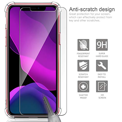 Leathlux Funda iPhone 11 2019 + [2 Pack] Cristal Templado Protector de Pantalla, Ultra Fina Silicona Transparente TPU Carcasa Airbag Anti-Choque Anti-arañazos Cover iPhone 11 2019